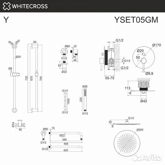 Whitecross yset05GM Смеситель скрытого