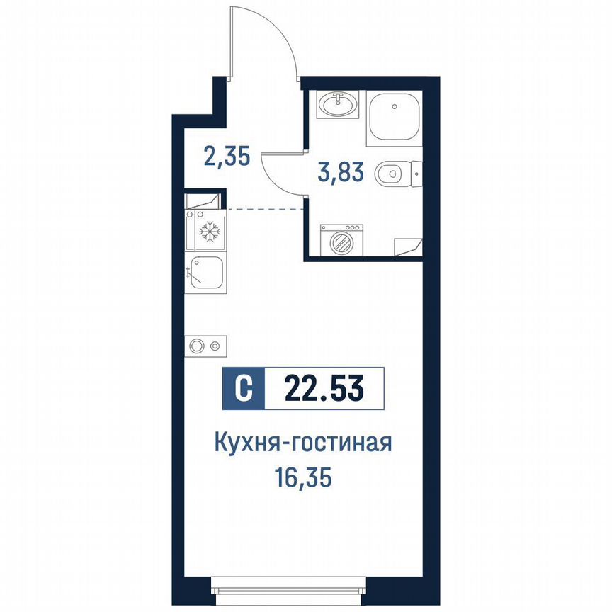 Квартира-студия, 22,5 м², 2/18 эт.