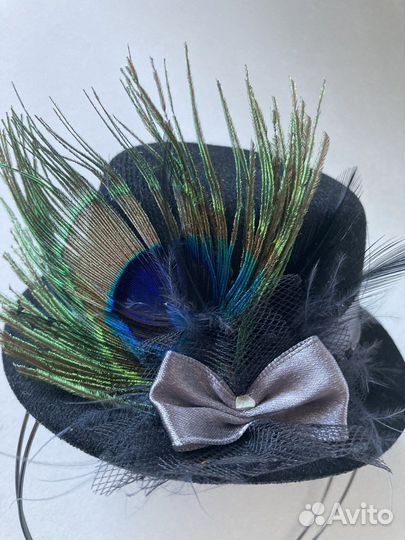 Шляпа шляпка ободок перо павлина вечеринка