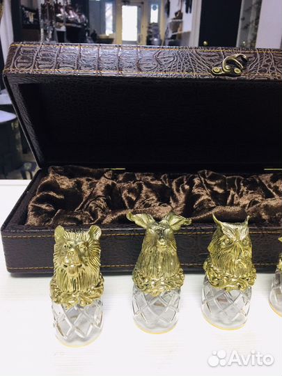 Набор стопок хрустальных в коробе эко-кожа