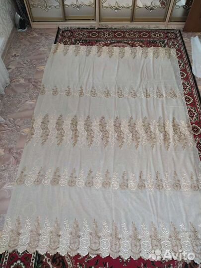 Тюль, золотисто-бежевая, 3.5 х 2.6м