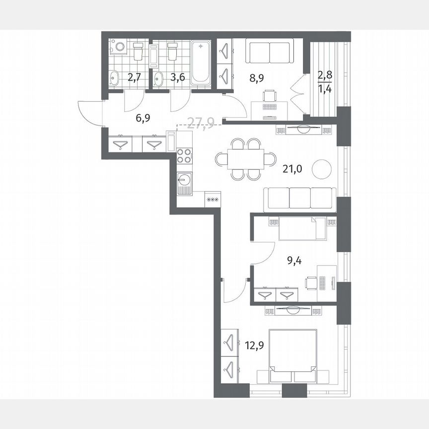 3-к. квартира, 67 м², 7/12 эт.