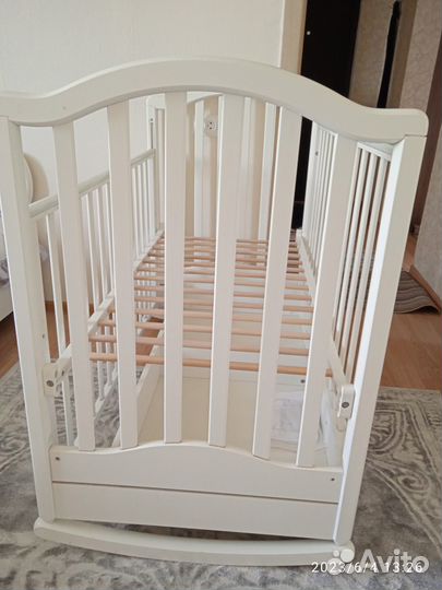 Новая детская кроватка белая с ящиком для белья