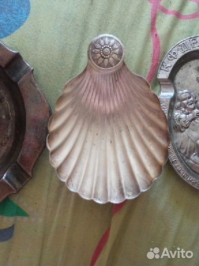 Статуэтка пепельница икорница СССР ракушка серебро