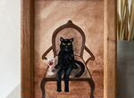 Картина кот с вином на кресле 10х15 картон