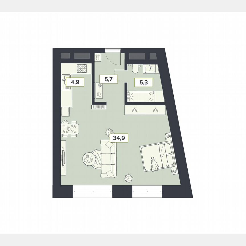 1-к. квартира, 50,8 м², 25/27 эт.