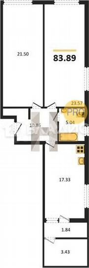 2-к. квартира, 83,9 м², 2/12 эт.