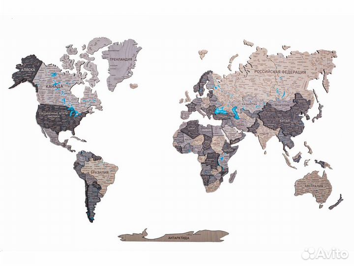 Деревянная карта мира 3D настенная, Брянск