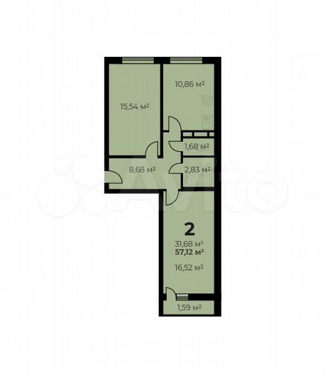 2-к. квартира, 57,1 м², 16/16 эт.