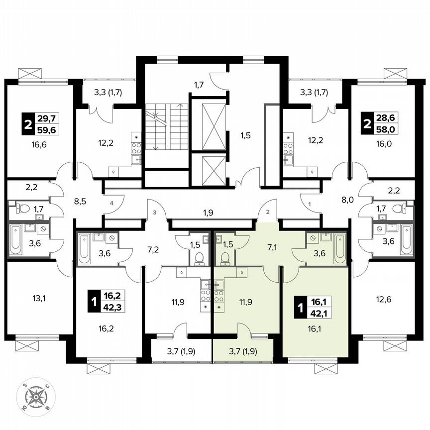 1-к. квартира, 42,1 м², 13/15 эт.