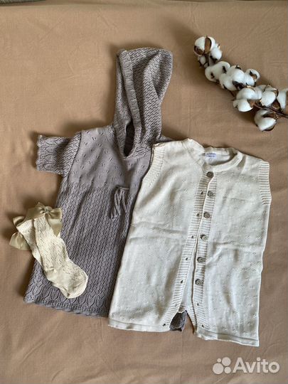 Вязаное платье и вязаный песочник 74 размер