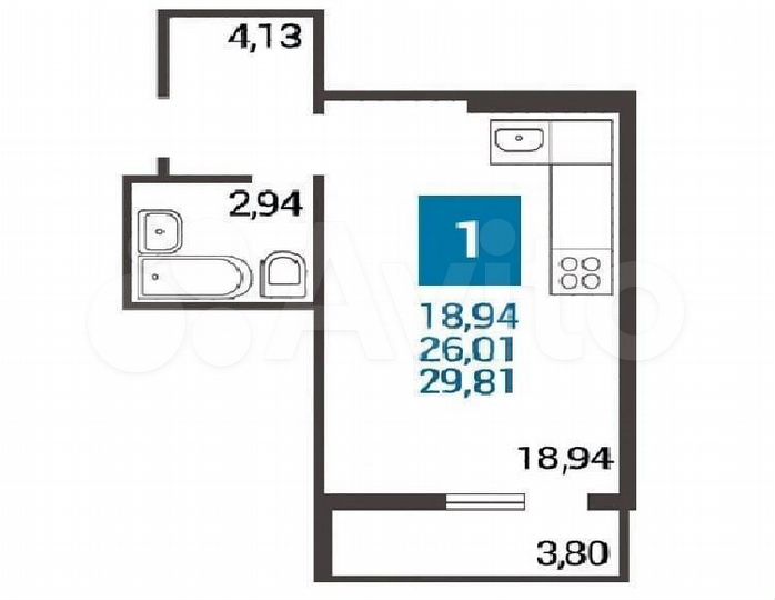 Квартира-студия, 28 м², 15/16 эт.