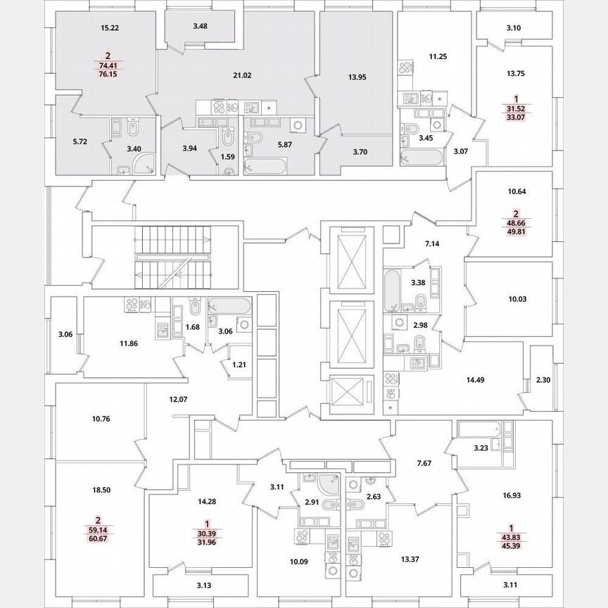 2-к. квартира, 76,2 м², 20/22 эт.