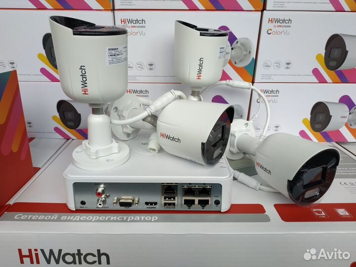 Комплект IP HiWatch 4Mpx на 4камеры с тех ColorVu