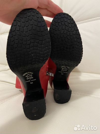 Сапоги красные осенние кожаные женские 36