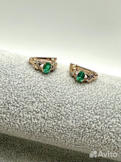 Серьги. Бриллианты, изумруды 585 проба