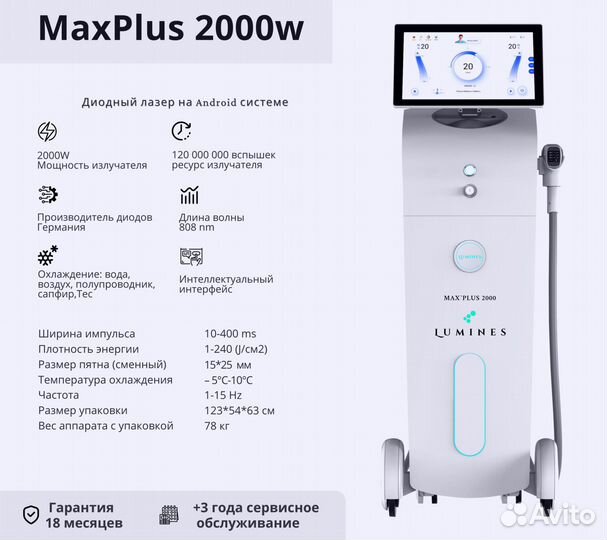 Диодный лазер для эпиляции люминес MaxPlus 2000W