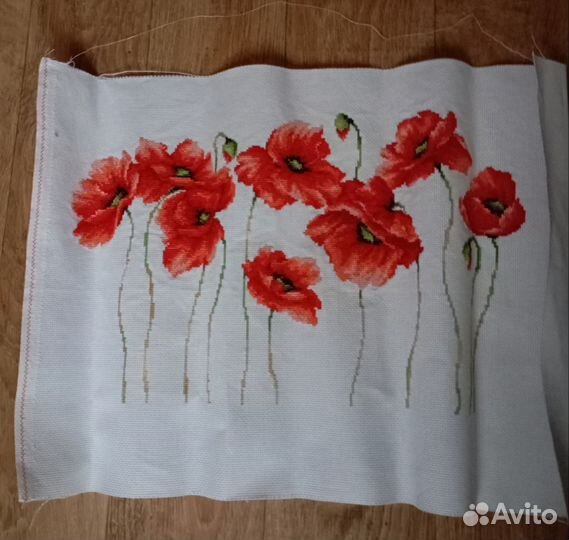 Вышивка крестом Маки триптих