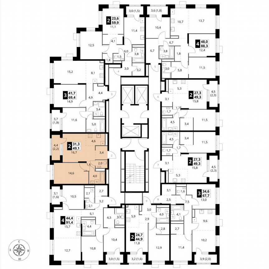 2-к. квартира, 49,1 м², 10/25 эт.