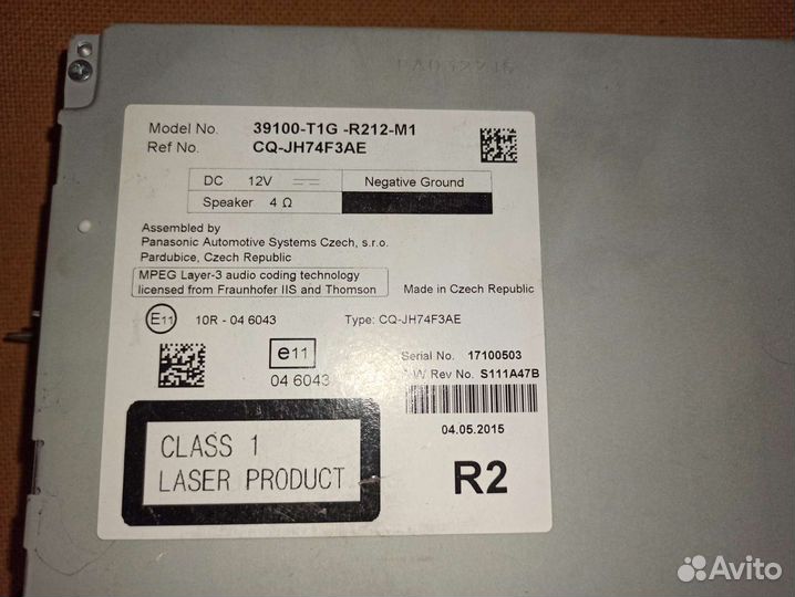 Магнитола Honda 39100-t1g-r212-m1