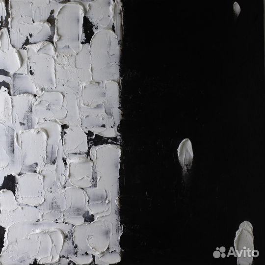 Картина абстракция мазки рельеф чб