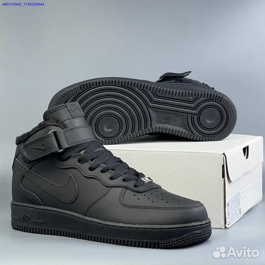 Nike Air Force 1 Black Зима с мехом (Арт.82654)