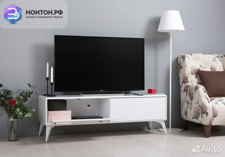 Тумба под тв Спейс 13.64 белый премиум / белый гля