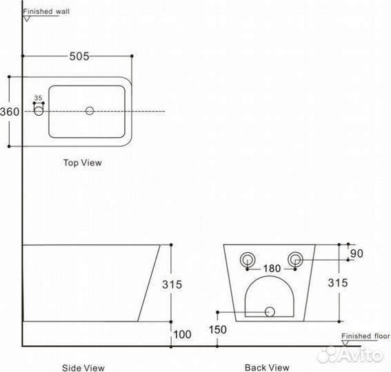 Биде подвесное Aquanet Tavr 2.0 LX-1067