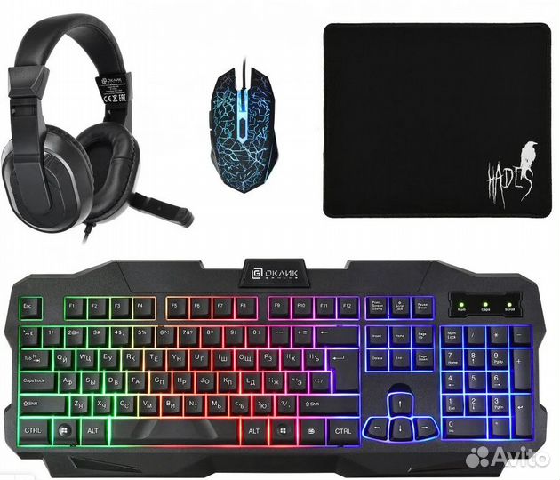 Игровой набор 4в1 Клавиатура+наушники+мышь+коврик