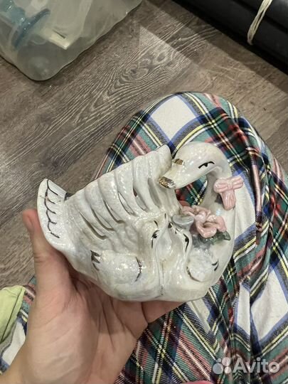 Лебедь фарфор конфетница икорница вазочка СССР