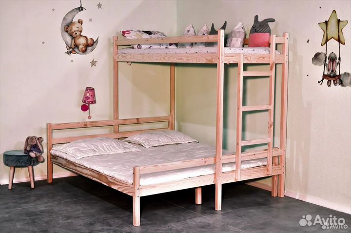 Детская кровать чердак, массив сосны, один борт