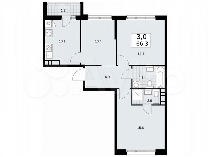 3-к. квартира, 66,3 м², 9/14 эт.