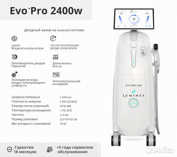 Аппарат для эпиляции люминес Evo Pro 2400в