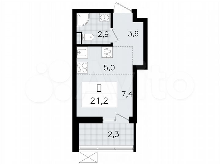 Квартира-студия, 21,2 м², 10/12 эт.