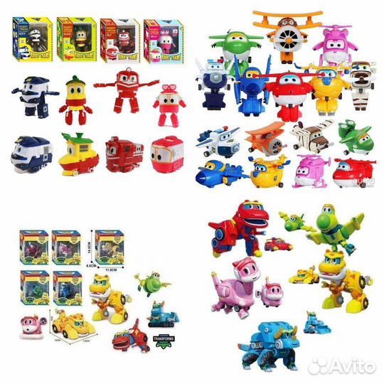 Роботы трансформеры GO GO dino самолёты поезда