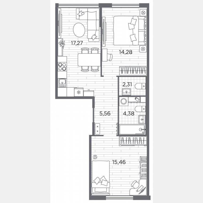 2-к. квартира, 59,3 м², 1/5 эт.