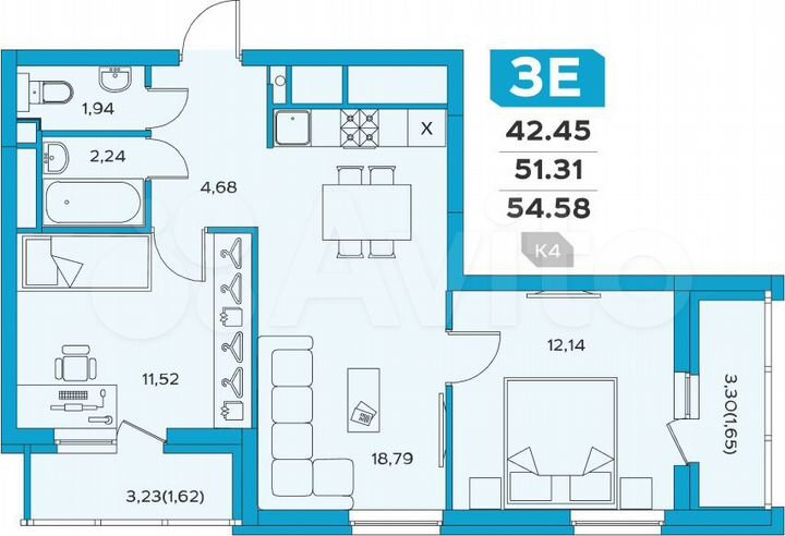 3-к. квартира, 54,6 м², 10/17 эт.