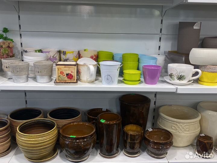 Горшки керамика и пластик