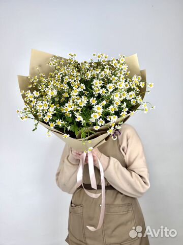 Букет 25 Кустовых Ромашек в матовой бумаге