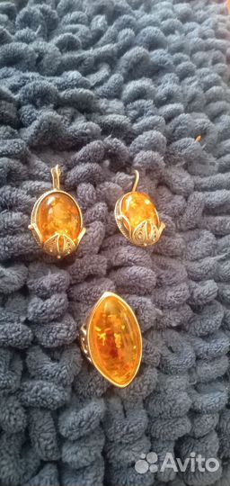 Бижутерия кольцо и серьги Комплект под янтарь