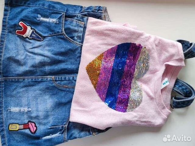 Джинсовый комбинезон и кофта для девочки