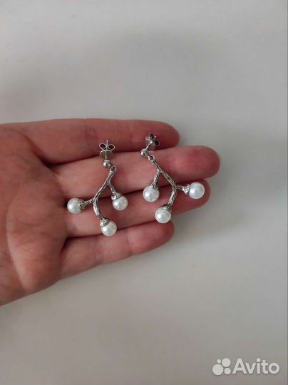 Серьги серебро с натуральным жемчугом