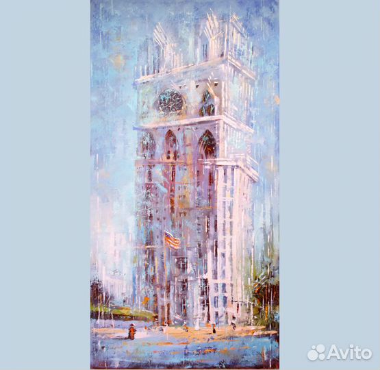 Картина маслом на холсте, Городской Пейзаж 40х80см