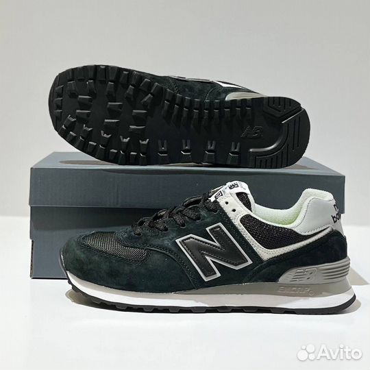 Кроссовки new balance 574 чёрные сеточные