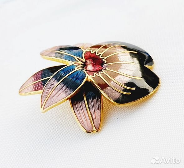 Брошь «Орхидея», клуазоне, Англия
