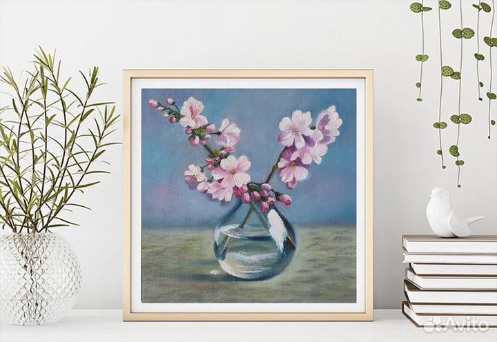 Картина маслом Веточки вишни, цветочный натюрморт