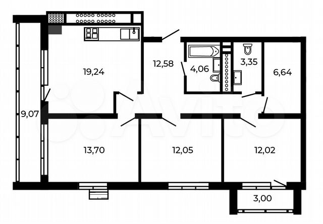 3-к. квартира, 89,1 м², 5/5 эт.