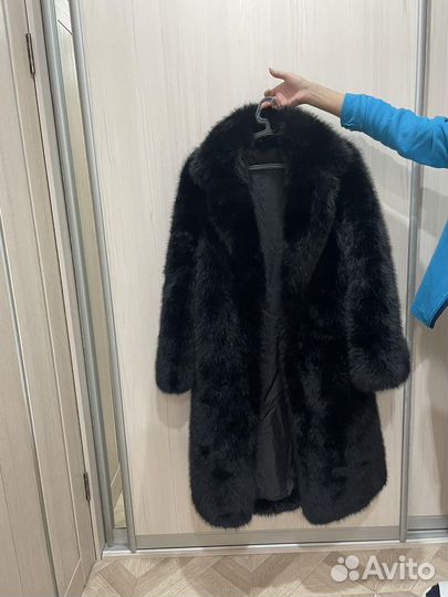 Шуба из экомеха женская черная