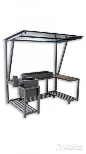 Мангал с печью под казан и крышей