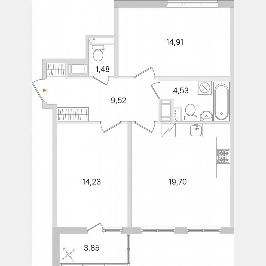 2-к. квартира, 66,3 м², 6/8 эт.